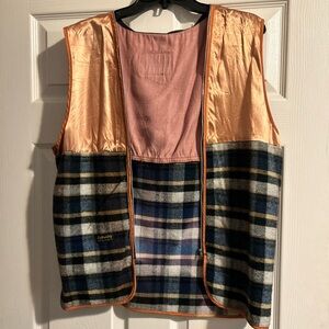 VINTAGE - Sears, Roebuck and Co. Plaid Vest with Orange Satin Trim